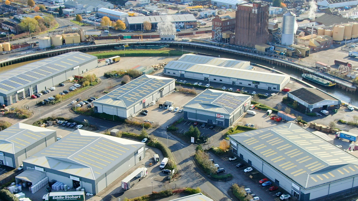 Arial shot of Designs office and warehouses.