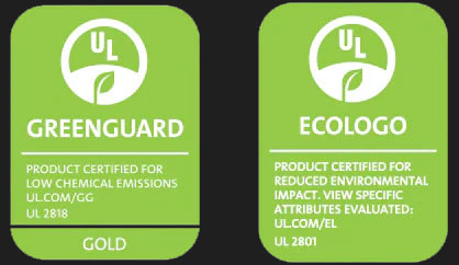 Greenguard & Ecologo certificates.