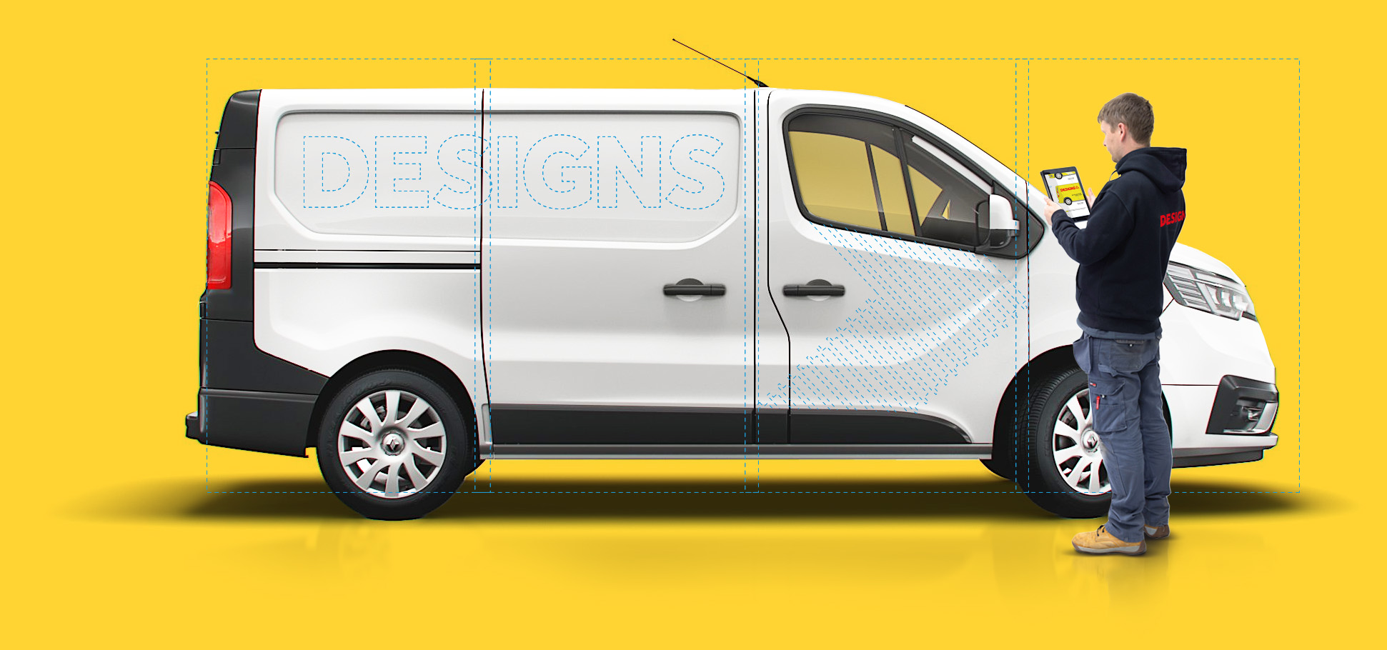 Sketch overlay of custom vehicle wrap.