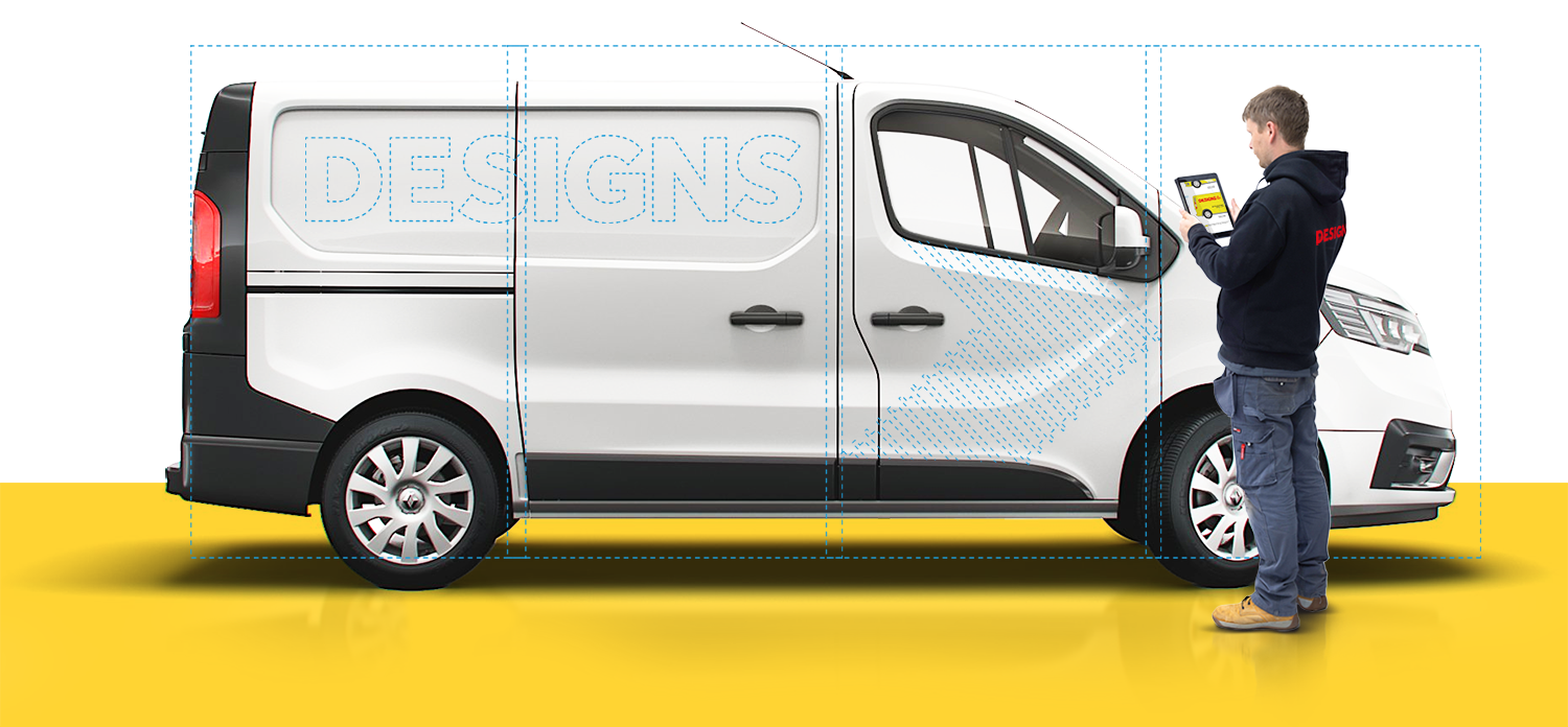 Sketch overlay of custom vehicle wrap.