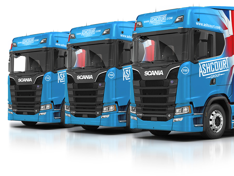Fleet of lorries wrapped by Designs.